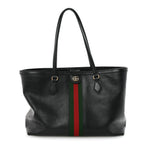 Textured Calfskin Web Medium Ophidia Shopping Tote Black
