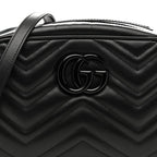 Calfskin Matelasse Monochrome Small GG Marmont Chain Shoulder Bag Black