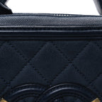 Caviar Quilted Medium CC Filigree Vanity Case Navy