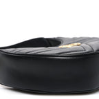 Calfskin Matelasse Chevron Mini GG Marmont Half Moon Hobo Black