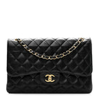 Caviar Quilted Jumbo Double Flap Black
