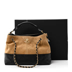 Suede Calfskin Shiny Lambskin Quilted Small Coco Base Shopping Bag Beige Black
