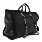 Lambskin Shearling Medium Deauville Tote Dark Brown