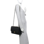 Caviar Quilted Jumbo Double Flap Black