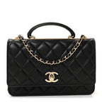 Lambskin Quilted Top Handle Trendy CC Wallet On Chain WOC Black