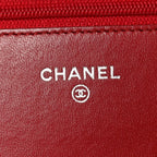Lambskin Quilted Wallet On Chain WOC Red