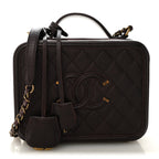 Iridescent Caviar Quilted Medium CC Filigree Vanity Case Burgundy