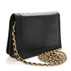 Lambskin Chevron Boy Wallet On Chain WOC Black