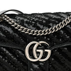 Sequin Matelasse Small GG Marmont Shoulder Bag Black