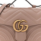 Calfskin Matelasse Mini GG Marmont Top Handle Shoulder Bag Porcelain Rose