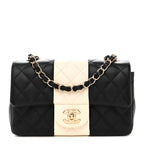 Lambskin Quilted Mini Rectangular Flap Black White