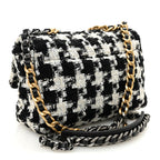 Tweed Quilted Medium Chanel 19 Flap Black Ecru White