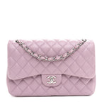 Lambskin Quilted Jumbo Double Flap Light Purple