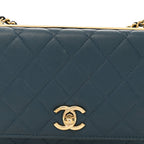 Lambskin Quilted Trendy CC Wallet On Chain WOC Blue