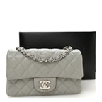Caviar Quilted Mini Rectangular Flap Light Grey