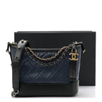 Aged Calfskin Quilted Small Gabrielle Hobo Navy Black