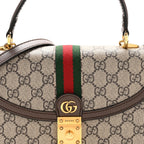 GG Supreme Monogram Textured Dollar Calfskin Web Small Ophidia Padlock Top Handle Bag Beige Ebony New Acero