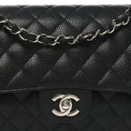 Caviar Quilted Medium Double Flap Black
