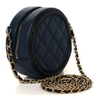 Caviar Quilted Round Filigree Crossbody Navy Black