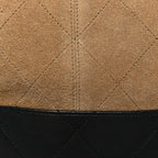 Suede Shiny Lambskin Quilted Large Shopping Bag Beige Black