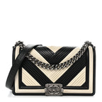 Calfskin Pleated Medium Boy In Rome Flap Black White