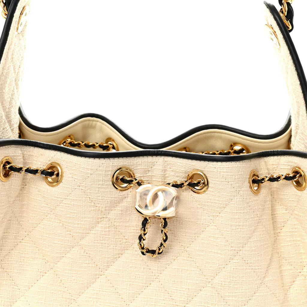 Braided Raffia Calfskin Quilted Small Chanel 25 Handbag White Black