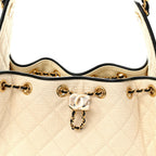 Braided Raffia Calfskin Quilted Small Chanel 25 Handbag White Black