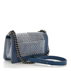 Denim Chevron Quilted Medium Boy Flap Blue