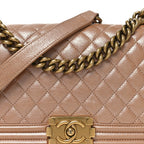 Metallic Calfskin Quilted Medium Boy Flap Dark Beige