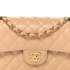 Caviar Quilted Small Double Flap Beige