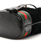 Suede Patent Web Mini Ophidia Bucket Bag Black