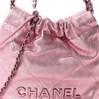 Metallic Lambskin Lacquered Monochrome Quilted Mini Chanel 22 Pink