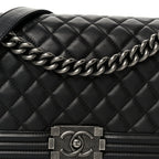 Lambskin Quilted Medium Boy Flap Black