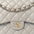 Caviar Quilted Jumbo Double Flap Grey