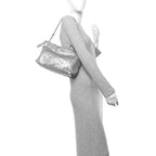 Metallic Nappa Calfskin Fringed Medium Chain Flamenco Knot Purse Silver