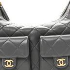Shiny Lambskin Quilted Large Trendy Pockets Hobo Grey
