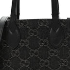 Denim GG Monogram Calfskin Mini Ophidia Tote Bag Black