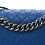 Caviar Quilted Medium Boy Flap Dark Blue