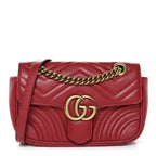 Calfskin Matelasse Mini GG Marmont Shoulder Bag Hibiscus Red
