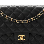 Caviar Quilted Jumbo Double Flap Black