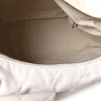 Shiny Lambskin Quilted Trendy Pockets Hobo White