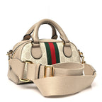 GG Supreme Monogram Textured Dollar Calfskin Web Mini Ophidia Top Handle Bowler Bag Beige Mystic White Oatmeal