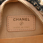 Wool Tweed Lambskin Quilted Chanel 19 Round Clutch With Chain and Coin Purse Beige Black