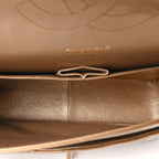 Metallic Lambskin Quilted Jumbo Double Flap Khaki