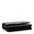 Lambskin Quilted Top Handle Trendy CC Wallet On Chain WOC Black