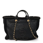 Lambskin Shearling Medium Deauville Tote Dark Brown