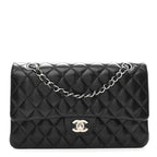 Lambskin Quilted Medium Double Flap Black