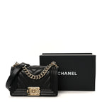 Caviar Chevron Quilted Small Boy Flap Black