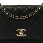 Lambskin Quilted Trendy CC Wallet On Chain WOC Black