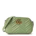 Calfskin Matelasse Small GG Marmont Chain Shoulder Bag Salamander Green